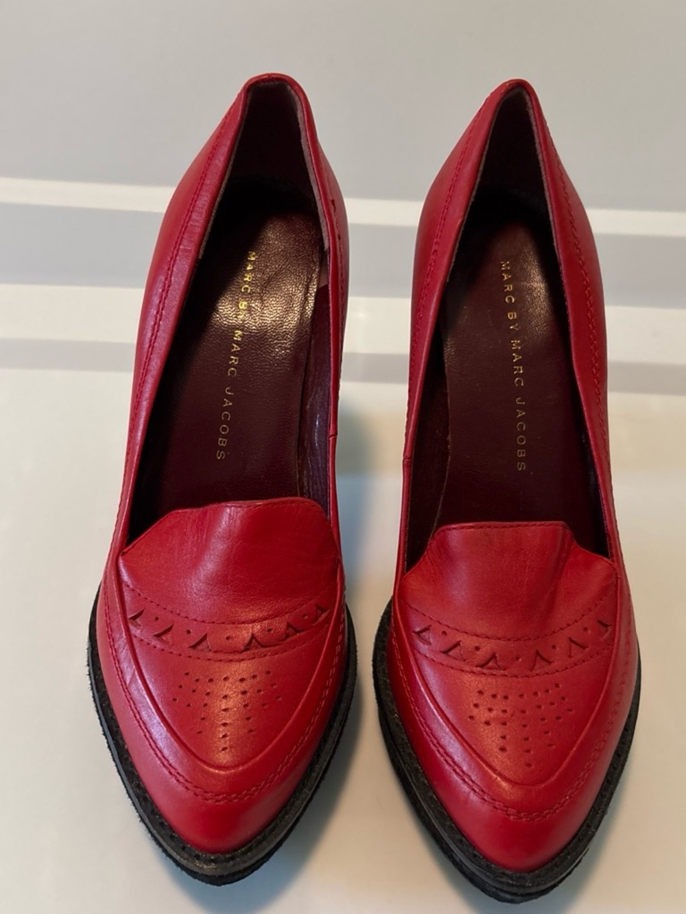 Marc by Marc Jacobs Red Leather Pointed Loafers